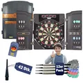 Produktbild: Best Sporting Dartscheibe elektronisch Oxford 2.0 I elektronische Dartscheibe mit LED-Anzeigen I E-Dartscheibe mit 12 Dartpfeilen & Ersatzspitzen I Dartboard Kabinett mit Walnuss-Optik