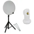 Produktbild: PremiumX mobile Camping SAT Anlage 45cm Hellgrau Satelliten-Schüssel Antenne Single LNB 4K Dreibein-Stativ