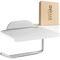 Produktbild: ovimar Toilettenpapierhalter Helnaes Papierrollenhalter mit Glasablage Silber 3M | Klopapierhalter selbstklebend zum Kleben | Klorollenhalter mit Ablage | WC Rollenhalter Silber