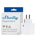 Produktbild: Shelly Plug M Gen3 Weiß - WLAN & Matter Smarte Steckdose, Leistungsmessung, 13A, 3000W, Zeitschaltuhr, Stecker, Smart Home Stecker, Alexa & Google, Apple HomeKit, Kein Hub Erforderlich