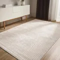 Produktbild: benuta Basic Teppich Claire - Creme 140x200 cm - Minimalistischer Wohnzimmerteppich im Geometrischen Retro-Stil - Pflegeleicht - Fußbodenheizung Geeignet