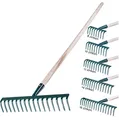 Produktbild: KADAX Rechen aus Metall, Flache Harke mit Stiel aus Holz, Laubbesen für Garten, Beet, Laubrechen, Rasenrechen, grün, Gartengerät, Heurechen, Gartenwerkzeug, Gartenharke (16 Zinken)