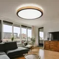 Produktbild: Globo - Deckenlampe Deckenleuchte cct Schlafzimmer Landhausstil Holzleuchte, Holzoptik braun Metall schwarz opal, 1x led 24W 1000Lm 3000K, 4500K,