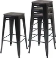 Produktbild: 4er-Set Barhocker HWC-A73 inkl. Holz-Sitzfläche, Barstuhl Tresenhocker, Metall Industriedesign stapelbar schwarz