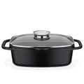 Produktbild: GSW Universalbräter Gourmet Granit – hochwertiger Bräter mit Deckel, ideal zum Schmoren, Grillen und Braten, auch für Induktion und Backofen – Schwarz, Aluguss, 6 Liter