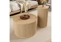 Produktbild: REDOM Couchtisch Couchtisch-Set 60x38,5x60 cm + 30x56x30 cm, natur mit 3D-Streifen (Packung, 2-St., Ein runder Haupt- und ein zweiter runder Couchtisc), Beistelltisch mit Naturholzlatten,mit Ablagefächer