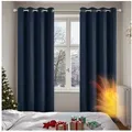 Produktbild: Deconovo Verdunkelungsvorhang Gardinen mit Ösen Blickdichte Vorhang Kälteschutz Schlafzimmer 2er Set, Blackout Curtain einfarbig Thermo Vorhang Verdunkelung Wärmeisolierend blau 140 cm x 180 cm