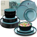 Produktbild: SÄNGER Vigo | Steingut Geschirr Set 18 tlg, Teller Set 6 Personen, Geschirrset 6x Speiseteller 6x Müslischalen 6x Dessertteller, Tafelservice blau mit schwarzem Rand kratzfest | VALUE COLLECTION