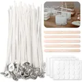 Produktbild: CZ Store®- Kerzendochte | 60STK |10 cm | Holzdochthalter X5 + Kerzendochtaufklebern X60| Natürliche Bio Baumwolle, vorgewachst mit Soja-Wachs - Langlebig, geruchlos, sauber