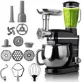 Produktbild: Lehmann Mastic, Planetarische Küchenmaschine, Fleischwolf, Mixer - 3 in 1, 1300 W, 6 Geschwindigkeiten, 5 l Schüssel, 7 kg, Schwarz - Schwarz