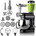 Produktbild: LEHMANN Küchenmaschine 3 in 1 mit Fleischwolf & Glasmixer 1,5L, Knetmaschine mit 5L Edelstahlschüssel, Planetarischem Rührsystem, 6 Stufen + Pulse, Teigmaschine für Brot, Pizza & Kuchenteig