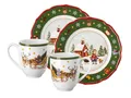 Produktbild: Hutschenreuther grünes Happy Wintertime Christmas Set, Porzellan, Weihnachtsdekoration, Mehrfarbig, 4-teiliges Set mit 2 Weihnachtstassen und 2 Tellern, mikrowellen- und spülmaschinenfest