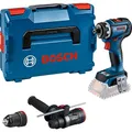 Produktbild: Bosch Professional 18V System Akku Schrauber GSR 18V-90 FC - FlexiClick System (inkl. 1x Metallbohrfutter-Aufsatz GFA 18-M, 1x Hammeraufsatz, Zusatzhandgriff GFA 18-H, L-BOXX)