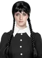 Produktbild: Goth Girl Perücke - Schwarze Langhaarperücke mit Zöpfen für Erwachsene - Kostüm-Accessoire für Halloween, Karneval & Motto-Party