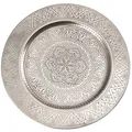 Produktbild: Marrakesch Orientalische Boho Deko Tablett Serviertablett aus Metall 35 cm | Kerzentablett Manar in Silber als Tischdeko für Küche & Wohnzimmer | Vintage (Silber)
