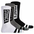 Produktbild: STANCE Unisex Socken 3er Pack - The OG, Logo, Streifen, Crew Socken Schwarz/Weiß/Grau 38-42