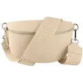 Produktbild: MIRROSI Bauchtasche Damen, Echtleder, Made in Italy, Umhängetasche, Brusttasche, (Schultertasche für jeden Anlass (1 Tasche & 2 Gurte), Crossbody Bag, Beige, gemusterten& verstellbaren Schulterriemen beige Mittelgroße Tasche (25x16x7cm)