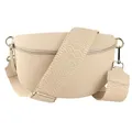 Produktbild: MIRROSI® Bauchtasche Damen, Echtleder, Made in Italy, Umhängetasche, Brusttasche, Crossbody Bag (1 Tasche & 2 Gurte) (Beige (Doppel Raute), Mittelgroße Tasche (25x16x7cm))
