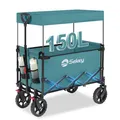Produktbild: Sekey Bollerwagen mit Dach, Handwagen bis 150 kg belastbar, Transportkarre, Gerätewagen, Blaugrün