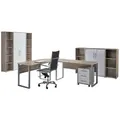 Produktbild: Mid.you Büro Office Edition - Büro Set 5, Sonoma Eiche, Weiß Hochglanz, Holzwerkstoff, 6,12 Fächer, 3 Schubladen, Made in Germany, erweiterbar, in verschiedenen Holz-Dekoren erhältlich, Schreibtisch seitenverkehrt montierbar, abschließbar, Arbeitszimmer, Büromöbelsets & -serien, Büromöbel-Sets