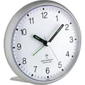 Produktbild: TFA Dostmann Analoger Funk-Wecker, 60.1506, leises Sweep Uhrwerk, lauter Alarm, gut ablesbare Ziffern, mit Funkuhr, Schlafzimmeruhr, Büro/Homeoffice, mit Schlummerfunktion, beleuchtet, hoch, silber