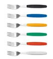 Produktbild: 6er Set Giesser Messer Besteck Made in Germany - Gabel Essgabel Steakgabel Menügabel groß - ideal für Camping Edelstahl, ergonomischer Griff - Made in Germany - Schwarz, Blau, Gelb, Grün, Rot, Weiß