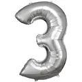 Produktbild: Folienballon Zahl 3 silber 58 cm x 86 cm  Ballons