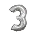 Produktbild: Grosse Zahl 3 Silber Folienballon N34 53 cm x 88 cm