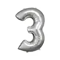 Produktbild: Grosse Zahl 3 Silber Folienballon N34 53 cm x 88 cm