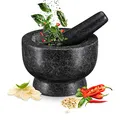 Produktbild: MEISTERKOCH Mörser mit Stößel aus Granit für Gewürze, groß XXL mit 3,5 kg rutschfest, polierter Steinmörser in Schwarz mit rauer Innenfläche & Stößelspitze, Gewürzmörser massiv mit 15cm Ø & 450ml