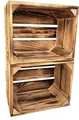 Produktbild: 2er Set Holzkiste Klein Aus Holz - massive Weinkisten Vintage 25x20x15cm - Holzbox Für Aufbewahrung, Holzregal - Robuste Obstkisten & Apfelkisten - Deko Kiste Für Küche, Wohnzimmer - Kiste Geflammt