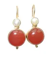 Produktbild: Elegante Carneol-Ohrringe rot-braun groß Hänger Haken verschließbar Silber vergoldet kleine Süßwasser-Perle Retro Vintage Unikat Handarbeit Italien