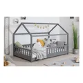 Produktbild: TiCAA TiCAA Kinderbett Hausbett Kay 90x200 cm, 100x200 cm, 120x200 cm, 140x200 für Jungen & Mädchen, inkl. Rolllattenrost, Rausfallschutz variabel, Montessori Bett weiß aus Kiefer Massivholz