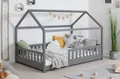 Produktbild: TiCAA Kinderbett Hausbett Kay 90x200 cm, 100x200 cm, 120x200 cm, 140x200 für Jungen & Mädchen, inkl. Rolllattenrost, Rausfallschutz variabel, Montessori Bett weiß aus Kiefer Massivholz