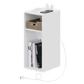 Produktbild: WOLTU Nachttisch mit Ladefunktion, schmaler Kleiner Beistelltisch mit 2 Steckdosen 2 USB-Anschlüssen 2 offenen Fächer, Couchtisch mit Stauraum, 25x60x30 cm, für Schlafzimmer, Weiß, NTS06ws