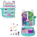 Produktbild: Schatulle von Polly Pocket x Gabby’s Dollhouse, Minipuppen und Spielset, 9 passende Zubehörteile, Tierfreunde Pandy Paws, Cakey, und Mercat, JFV02