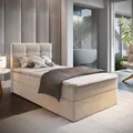 Produktbild: Masseno Boxspringbett GLOS 100 100x200 cm Komplett-Set mit Bonell Matratze und Topper, Polsterbett mit Bettkästen -Beige, COSMIC 10