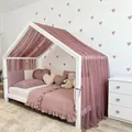 Produktbild: Baby Fancyroom Hausbett Himmel aus Tüll, Handgefertigt, Gekräuselt, Baldachin, Betthimmel für Kinderbett Kinderzimmer (Altrosa, 340cm)
