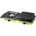 Produktbild: PrimeVal Gaskocher Doppelbrenner Grillkocher, (Spar-Set, 1-St., 51 x 22 x 10 cm kompakt), Klappbar, Piezozündung, 2 Brenner, Grillplatte grün