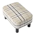 Produktbild: IBUYKE Hölzerner gepolsterter Fußschemel Osmanischer Hocker Hocker Niedriger Hocker Stoff Sofahocker Kleines modernes Wohnzimmer Rechteckiger Hocker mit gepolstertem Sitz, gestreifte Farbe RF-BD215