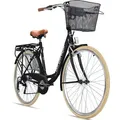 Produktbild: Bergsteiger Paris 28 Zoll Damenfahrrad, ab 160 cm, Korb, Fahrrad-Licht, Shimano 6 Gang-Schaltung, Damen-Citybike, Damenrad im Retro-Design - Schwarz