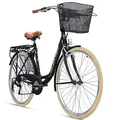 Produktbild: Bergsteiger Paris 26,28 Zoll Damenfahrrad, ab 140 cm, Korb, Fahrrad-Licht, 6 Gang-Schaltung, Damen-Citybike, Damenrad im Retro-Design