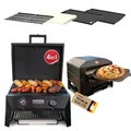 Produktbild: Nexgrill 4-in-1 Gasgrill/Tischgrill mit 2 Brennern, Pizzaofen-Funktion, Cordierit-Pizzastein & Wende-Grillplatte – Kompakter Outdoorgrill aus Stahl mit Stauraum für Zubehör