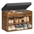 Produktbild: VASAGLE Schuhbank, Sitzbank, Schuhregal mit gepolstertem Kissen, Schuhorganizer mit 3 Ebenen, 30 x 60 x 44 cm, für Flur, Wohnzimmer und Schlafzimmer, vintagebraun LHS020K03