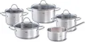Produktbild: Fissler Topf-Set Palermo, Edelstahl 18/10 (Set, 9-tlg., Kochtopf 16/20/24cm, Bratentopf 20cm,Stielkasserolle ohne Deckel), geeignet für Induktion, breiter Schüttrand