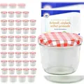 Produktbild: 40er Set Sturzglas 230 ml mit rot kariertem Deckel inkl. Diamant Gelierzauber Rezeptheft