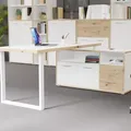 Produktbild: Forte KEFLAVIK Schreibtisch mit Schrank 120 130, modernes Büromöbel mit 2 Türen und 2 Schubladen, Weiß | Artisan Eiche Holzdekor, 124,2 cm brei... - Braun