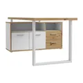 Produktbild: Eckschreibtisch Bürotisch 2 Türen Schubladen Artisan Eiche Dekor Weiß 182x125 cm