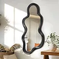 Produktbild: Schwarzer asymmetrischer Spiegel für Wand unregelmäßiger Holzrahmen Moderner künstlerischer Wandspiegel Dekorative Badezimmer Wohnzimmer Schlafzimmer Flur Netter und stilvoller Wolkenspiegel Große