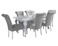 Produktbild: Deine Möbel 24 Essgruppe LUISE Tischgruppe Glamour Tisch mit 6 Stühlen Esszimmer, (Graphit Anthrazit Dunkelgrau Grau Beige, 7-tlg., Wohnzimmer, Esstisch aus Massivholz), in Weiß hochglanz Stühle in Samt Velour 140x80x180 170x90x210